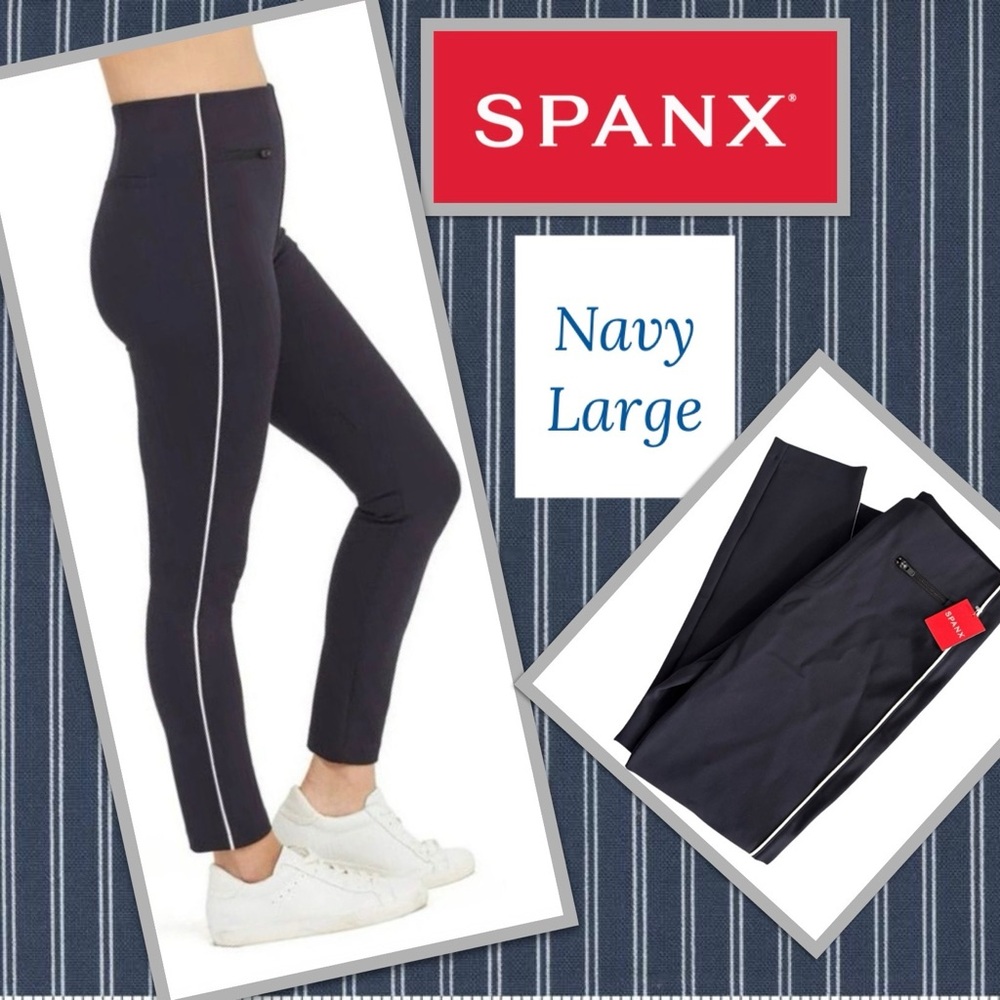 NEW SPANX The Perfect Pant Piped Ankle Skinny Navy Size Large